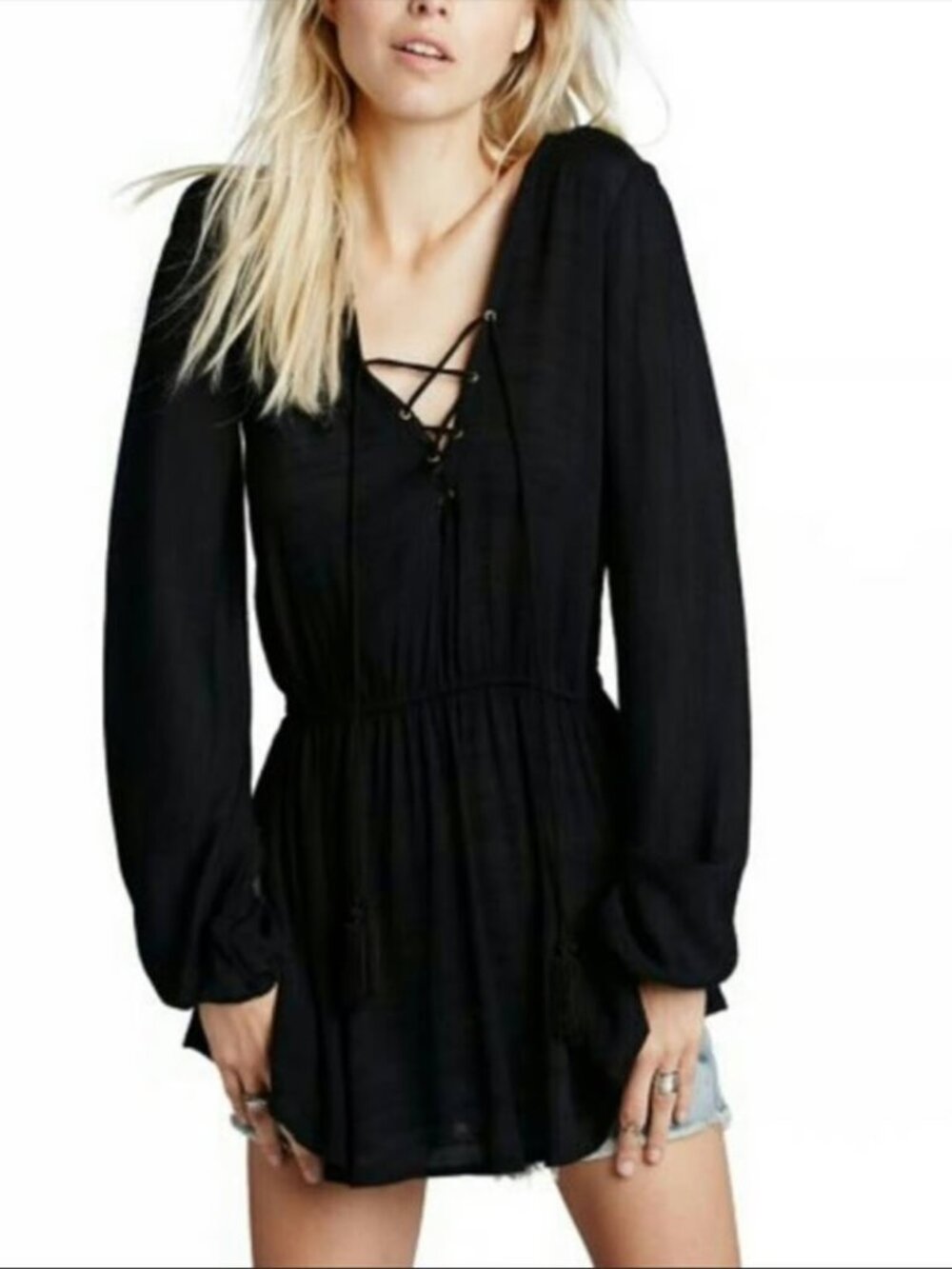 Free People Black Long Sleeve CoverUp Size Small Petite ( S / P )